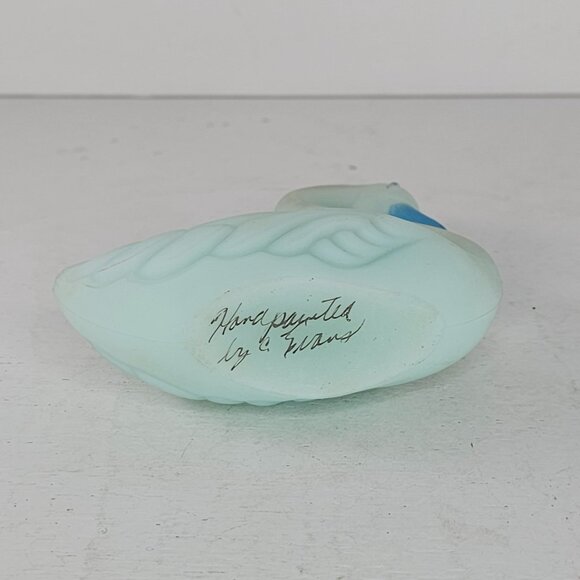 Fenton Satin Blue Glass Swan Blue Roses Satin Hand Painted Signed - Picture 6 of 8